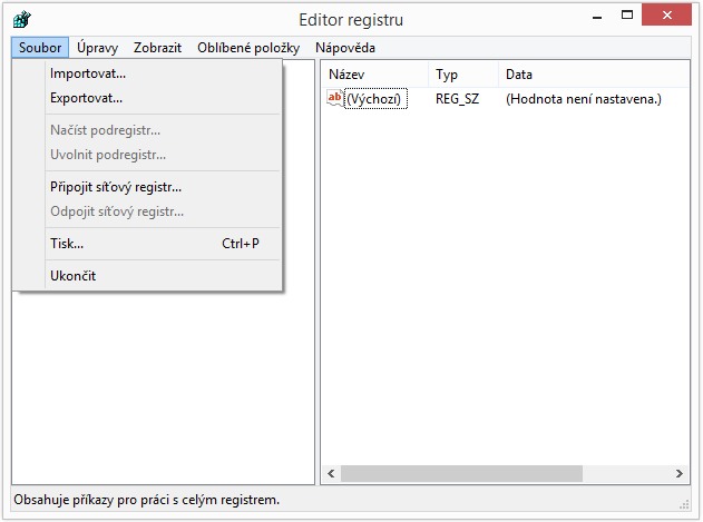 Okno "Editor registru"
